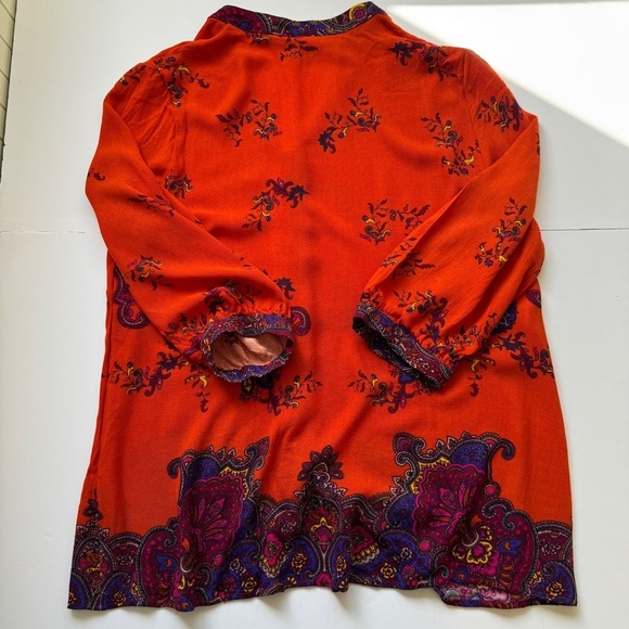 Jones New York Blouse Gold Buttons Paisley Tunic Moroccan Orange Top Shirt Sz L - Picture 16 of 16
